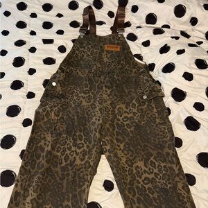 RHNDE Brown Leopard Print Overalls Jumpsuit